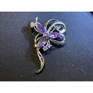 Floral Brooch W/ Lavender & A/B Crystals & Rhinestones